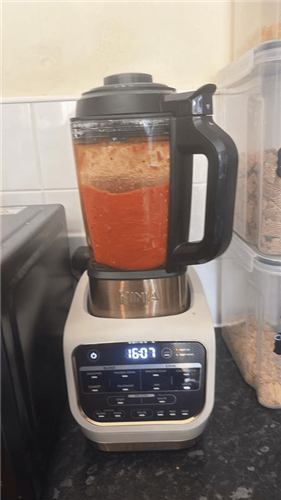 Batch of soup cooking in the Ninja Foodi Blender and Soup Maker jug
