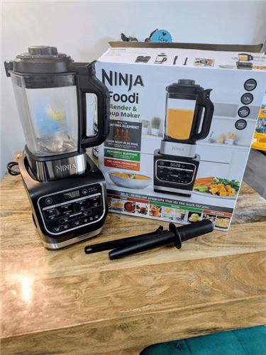 Brand new Ninja Foodi Blender and Soup Maker next to its retail box